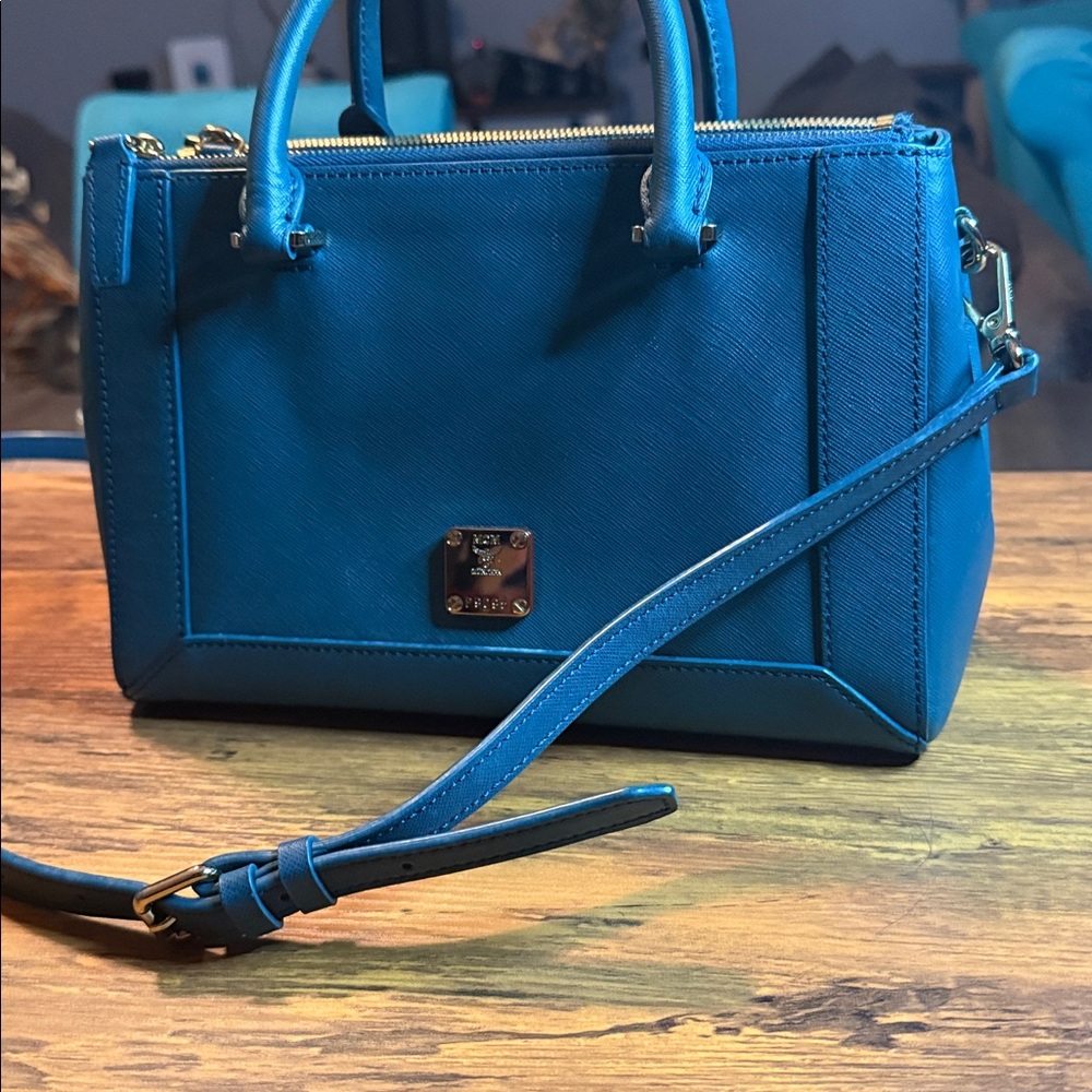 MCM Teal Leather Bag with Gold Hardware EUC